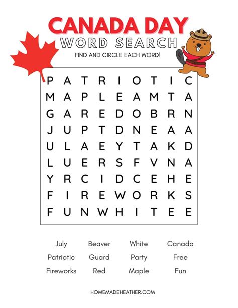 Canada Day Word Search Printable » Homemade Heather