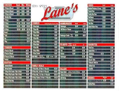 Menu of Lane's Chicken & Seafood in Franklinton, LA 70438