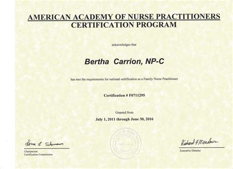 AANP Family Nurse Practitioner Certification - Bertha Carrion NP