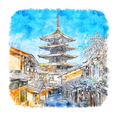 Hokan ji Temple Kyoto Japan Watercolor sketch hand drawn illustration 10367153 Vector Art at ...