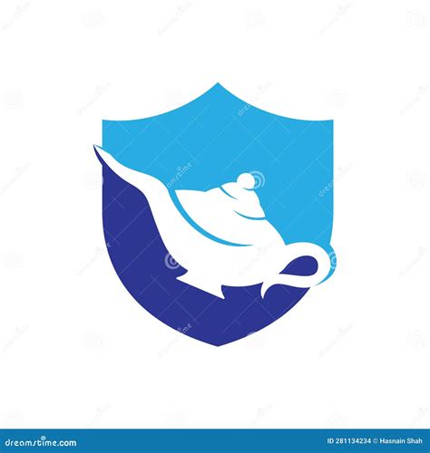 Genie Magic Lamp Logo Design Vector. Stock Vector - Illustration of ...