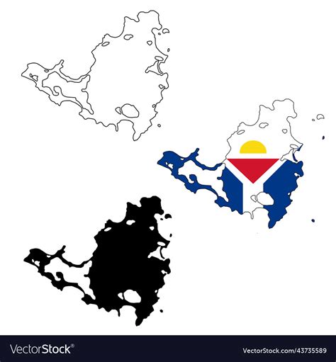 Map of saint martin island with flag outline Vector Image