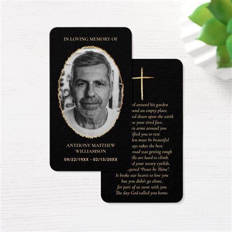 Black & Gold Custom Photo Laminated Memorial Cards | Zazzle in 2022 ...