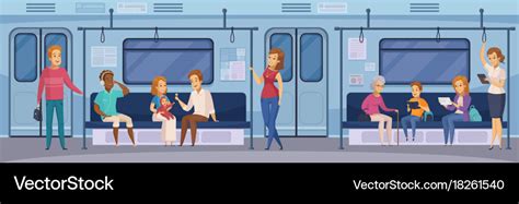 Subway underground train passengers cartoon Vector Image