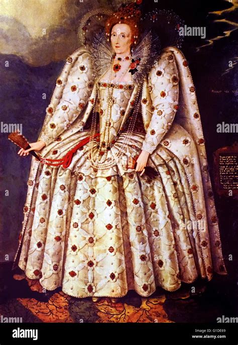 Portrait of Queen Elizabeth I of England (1533-1603) the fifth and last monarch of the Tudor ...