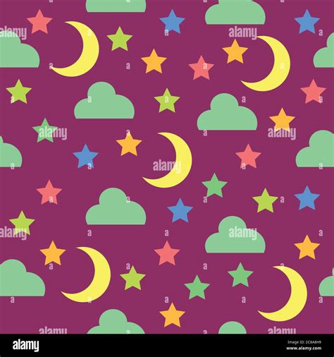 Seamless pattern with night sky, moon, stars and clouds on viole Stock ...