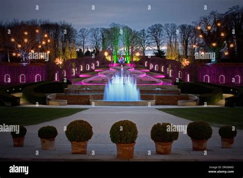 The Alnwick Garden in Alnwick, Northumberland floodlit at Christmas Stock Photo: 66126272 - Alamy