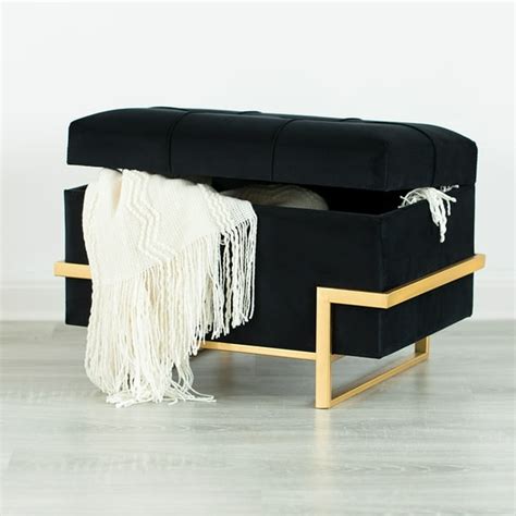 Rectangular Velvet Storage Ottoman with Gold Legs, Black - Walmart.com - Walmart.com