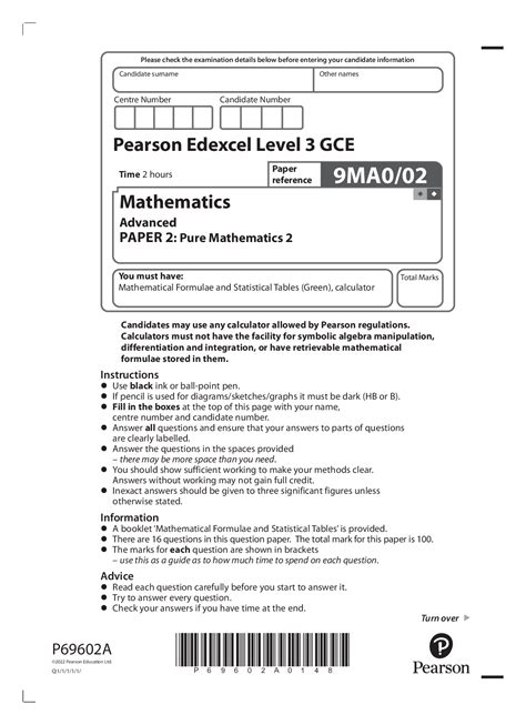 EDEXCEL A LEVEL MATHS 2022 PAPER 2 Browsegrades