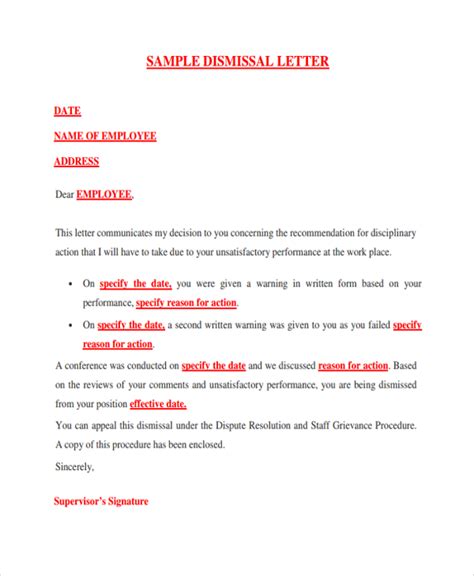 FREE 11+ Sample Dismissal Letter Templates in PDF | MS Word | Pages ...