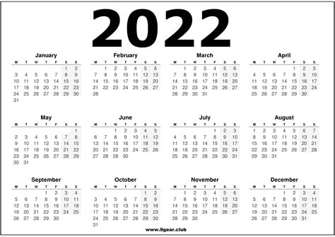 Planners 2022 Printable Calendar One Page 2022 Calendar Printable Images