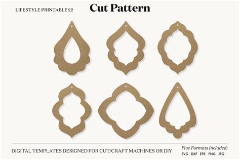 Template Silhouette Cut Files Leather Earrings Cricut Cut Files Pendant DIY Boho Earrings SVG ...