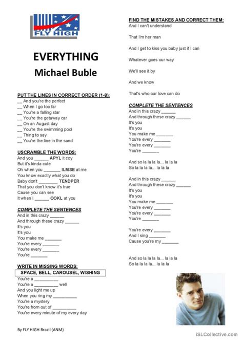 Michael Buble - Everything song and…: English ESL worksheets pdf & doc