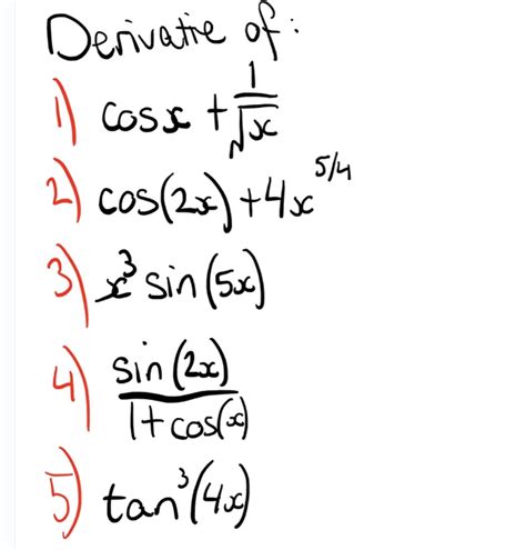 Solved Derivative of : cos x + 1/squareroot x cos (2x) + | Chegg.com