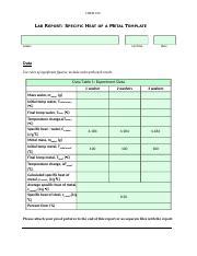 Lab Report Specific Heat of a Metal Template 2 .docx - CHEM 108 LAB ...