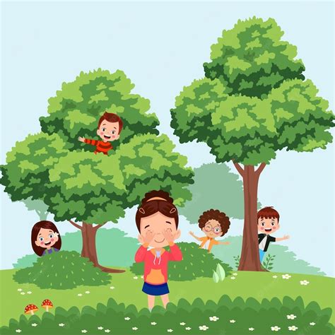 Premium Vector | Cute happy kids playing hide and seek