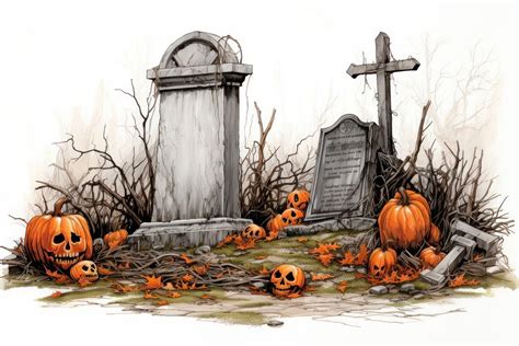 Tombstone halloween outdoors drawing. | Premium Photo Illustration ...