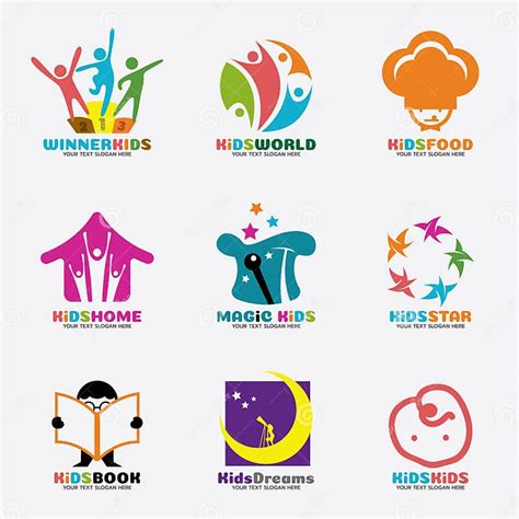 Kids Logo Vector Creative Concept Art Set Design Stock Vector - Illustration of love, people ...