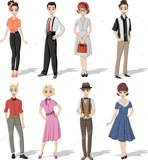 Retro people wearing vintage clothes. Stock Vector Image by ©deniscristo #100989694