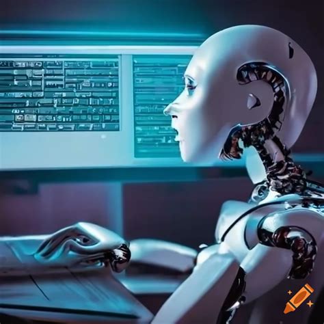 Futuristic ai robot typing on a computer on Craiyon