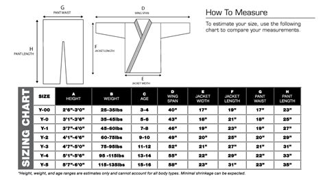 Ju Jitsu Gi Size Guide : Martial Art Shop