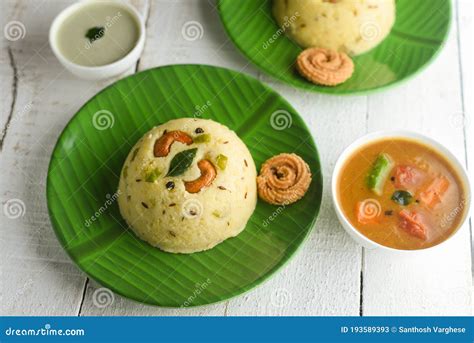 Indian Breakfast Ven Pongal with Sambar, Tamil Nadu Stock Image - Image of coconut, chutney ...