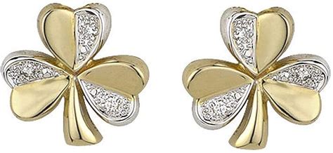 Amazon.com: Shamrock Earrings Two Tone 14K & Diamond Studs: Clothing