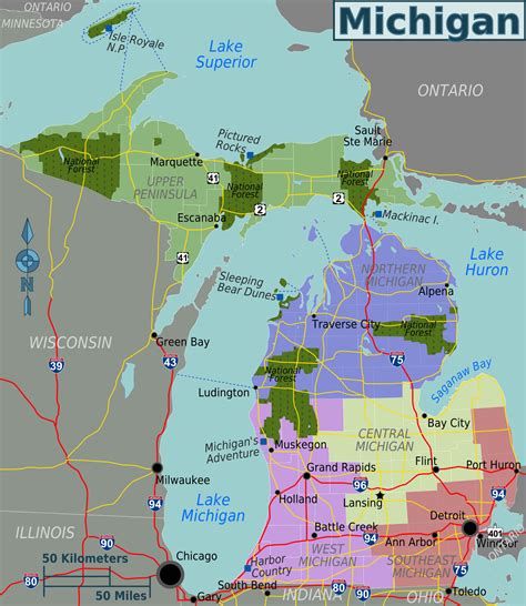 Large regions map of Michigan state. Michigan state large regions map ...