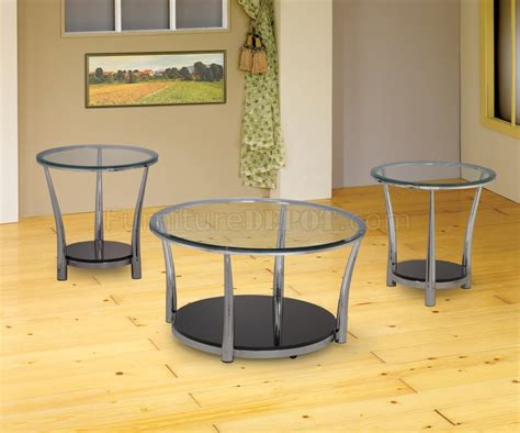 Chrome & Glass 3Pc Coffee Table Set w/Wood Black Bottom Shelf