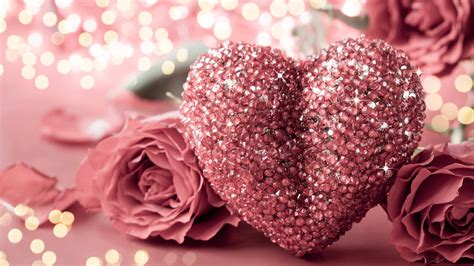 Download Pink Rose And Heart Gold Glitter Wallpaper | Wallpapers.com