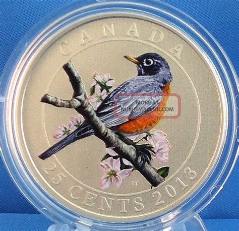 2013 American Robin 25 Cent Color Specimen Coin Birds Of Canada