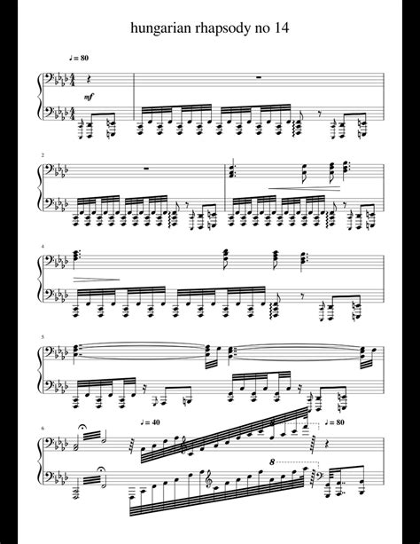 Hungarian Rhapsody no14 Franz Liszt sheet music for Piano download free ...