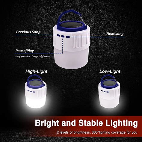 Wabjtam Led Solar Camping Lantern Rechargeable With Bluetooth Speaker, Portable Flashlight Power ...