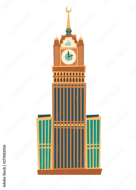 Clock tower vector illustration. Clock tower Saudi Arabia flat cartoon ...