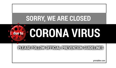 10 Closed Due To Corona Virus (Covid19) Printable Signs for Business ...