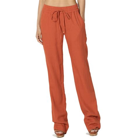 TheMogan - TheMogan Women's PLUS Drawstring Elastic Waist Mid Rise Linen Tall Long Pants ...