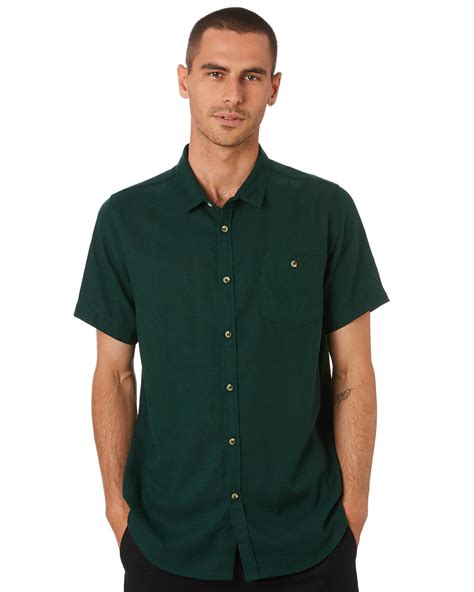 Rollas Men At Work Linen Mens Ss Shirt - Dark Green | SurfStitch