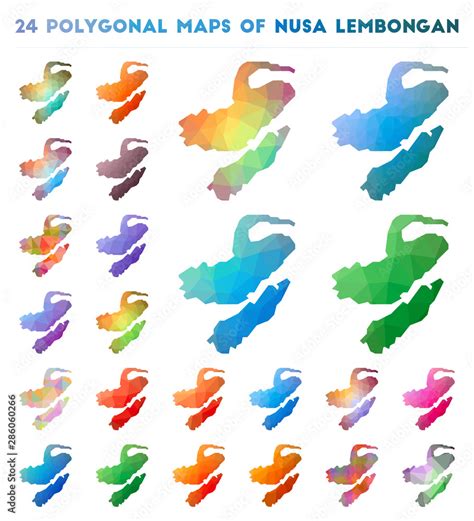 Set of vector polygonal maps of Nusa Lembongan. Bright gradient map of ...