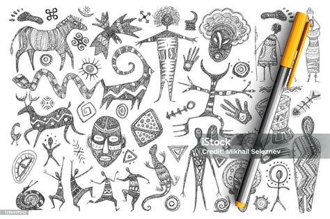 Ancient African Symbols Doodle Set Stock Illustration - Download Image Now - African Culture ...