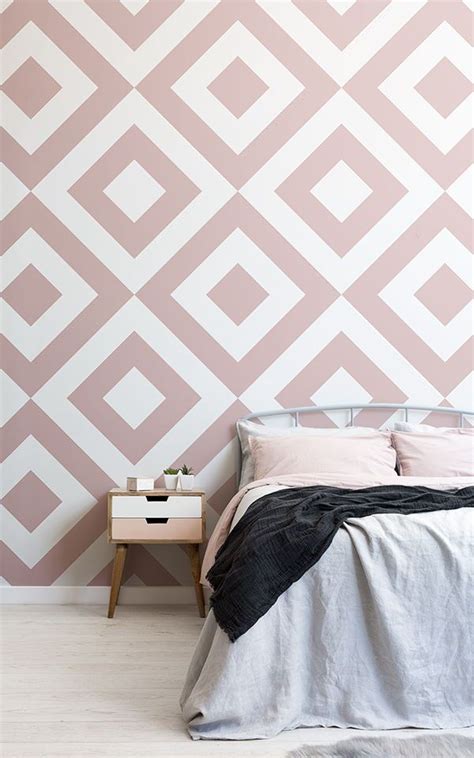 Dusky Pink & White Geometric Wallpaper Mural | Murals Wallpaper in 2020 | Bedroom wall designs ...