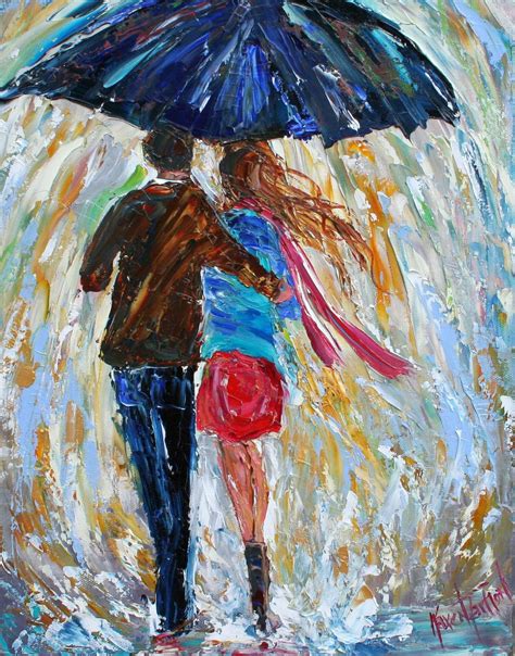 Couple print on watercolor paper made from image of past painting, rain art by Karen Tarlton ...