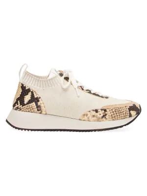 Loeffler Randall Remi Snake-Embossed Leather & Knit Sneakers In Natural | ModeSens