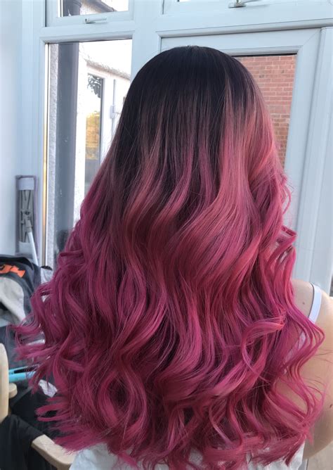 Dark exaggerated root with hot pink ends | Dark pink hair, Pink hair dye, Pink hair