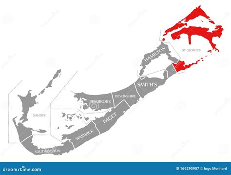 St Georges Red Highlighted in Map of Bermuda Stock Illustration - Illustration of administrative ...