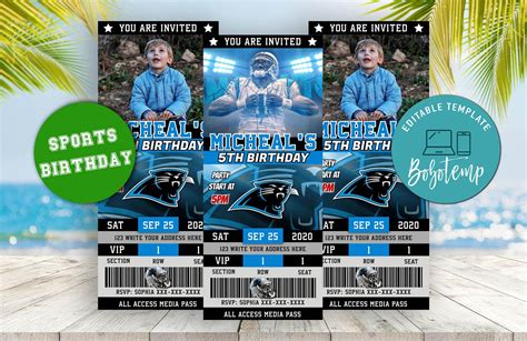 Carolina Panthers Ticket Birthday Editable Templates Instant Download ...