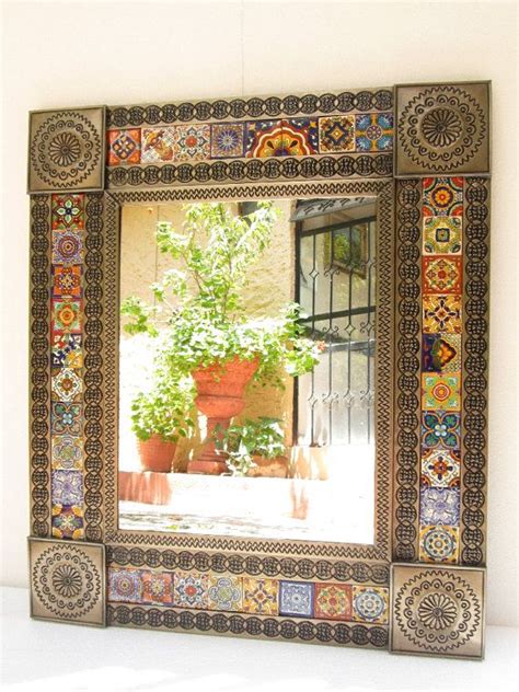 PUNCHED TIN MIRROR talavera tile handmade mexican folk art mirrors wall ...