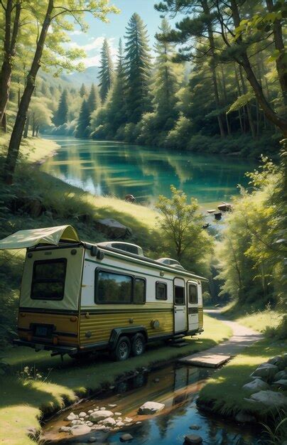 Premium AI Image | Old caravan parked in a camping area in typical ...