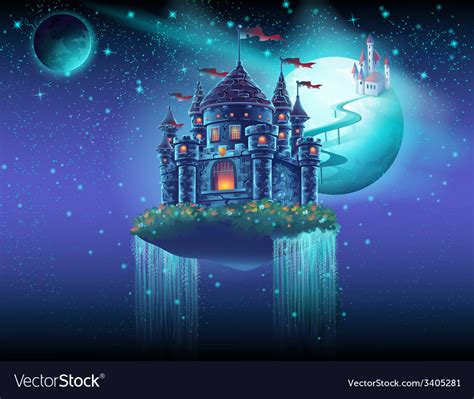 Space castle with a waterfall on the background Vector Image