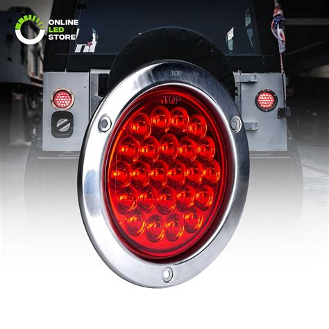 4" Inch Round LED Trailer Tail Lights [DOT Certified] [Stainless Steel Chrome Bezel] [Connector ...