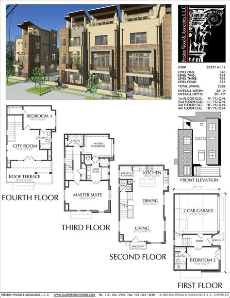 Four Story Townhouse Plan E2237 A1.1 | Modern townhouse, Floor plans ...